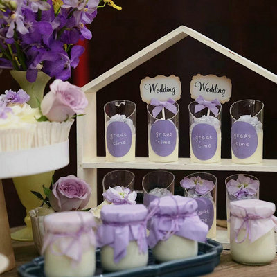 紫色布丁杯封口纸订婚婚礼甜品台装饰纸杯蛋糕插件摆件推推乐贴纸