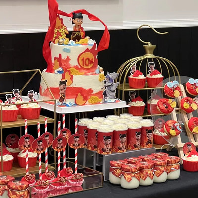 哪吒甜品台装饰生日蛋糕插牌敖丙摆件贴纸周岁宝宝宴推推乐布丁纸