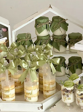 森系婚礼甜品台蛋糕装饰推推乐贴纸军绿色布丁杯封口纸慕斯杯结婚