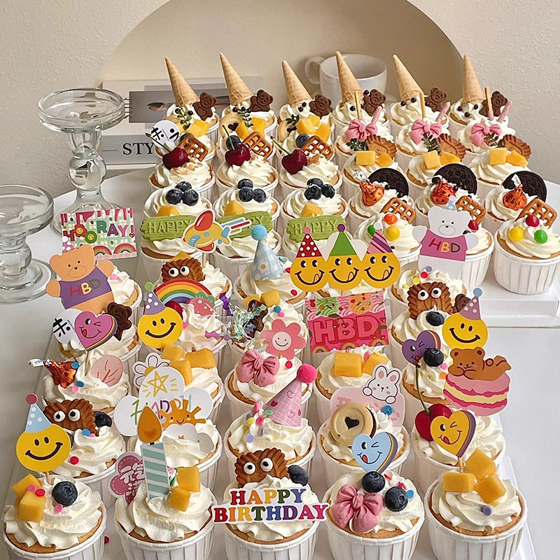 聚会烘焙插牌小熊小花气球插件