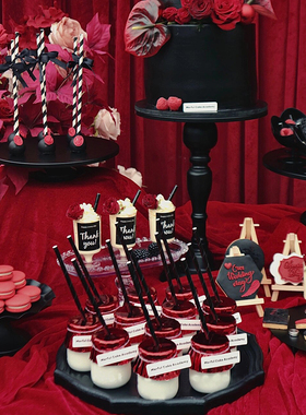 高奢红黑色订婚婚礼甜品台装饰sweet摆件慕斯杯贴纸纸杯插件酒红