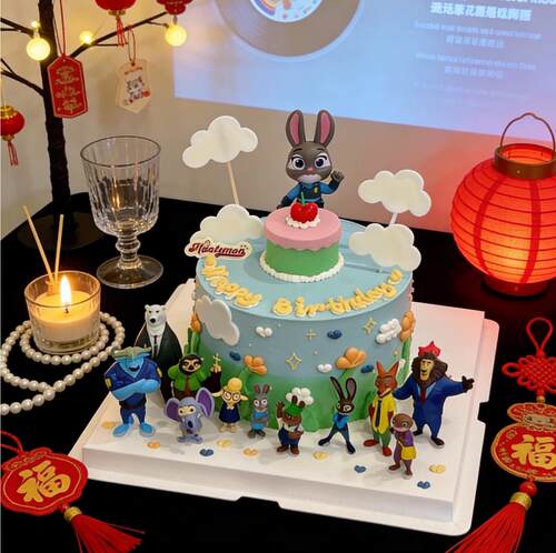 疯狂动物城卡通儿童兔子朱迪狐尼克手办公仔玩具生日蛋糕装饰摆件
