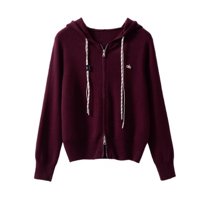 连帽系带毛衣开衫针织衫女外套