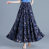 印花雪纺半身裙女夏中长款 2025新款 高腰显瘦大摆碎花垂感a字裙子