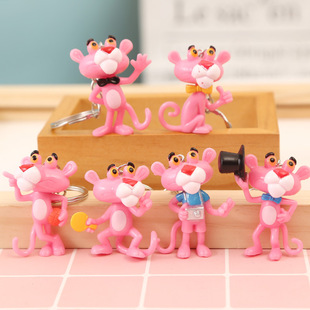 新品粉红豹子汽车钥匙扣环圈男女 卡通书包包微景观蛋糕摆挂件DIY