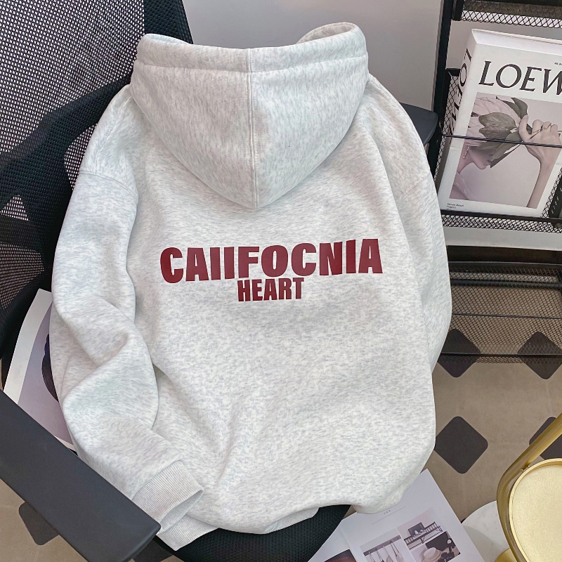 美式复古字母印花连帽卫衣男