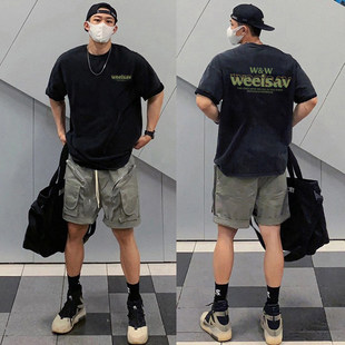 美式 T恤男夏季 重磅100%纯棉休闲宽松百搭ins上衣半袖 高街潮流短袖