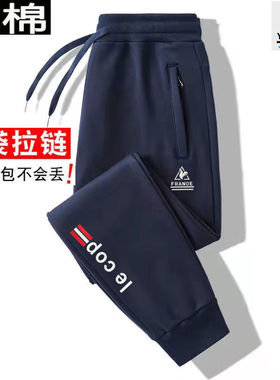 法国公鸡运动裤男卫裤纯棉毛圈宽松口袋拉链跑步休闲束脚春秋长裤