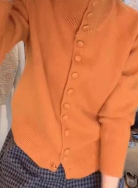 韩式复古百搭橙色麻花外穿针织开衫女2025秋冬款时尚百搭针织上衣