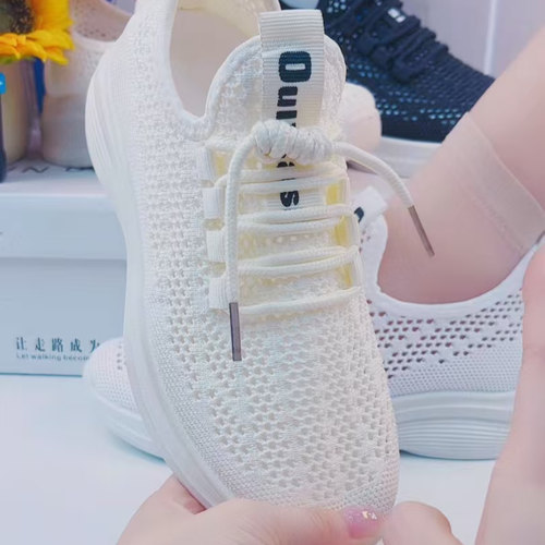 软底软面透气飞织女鞋平底小白鞋