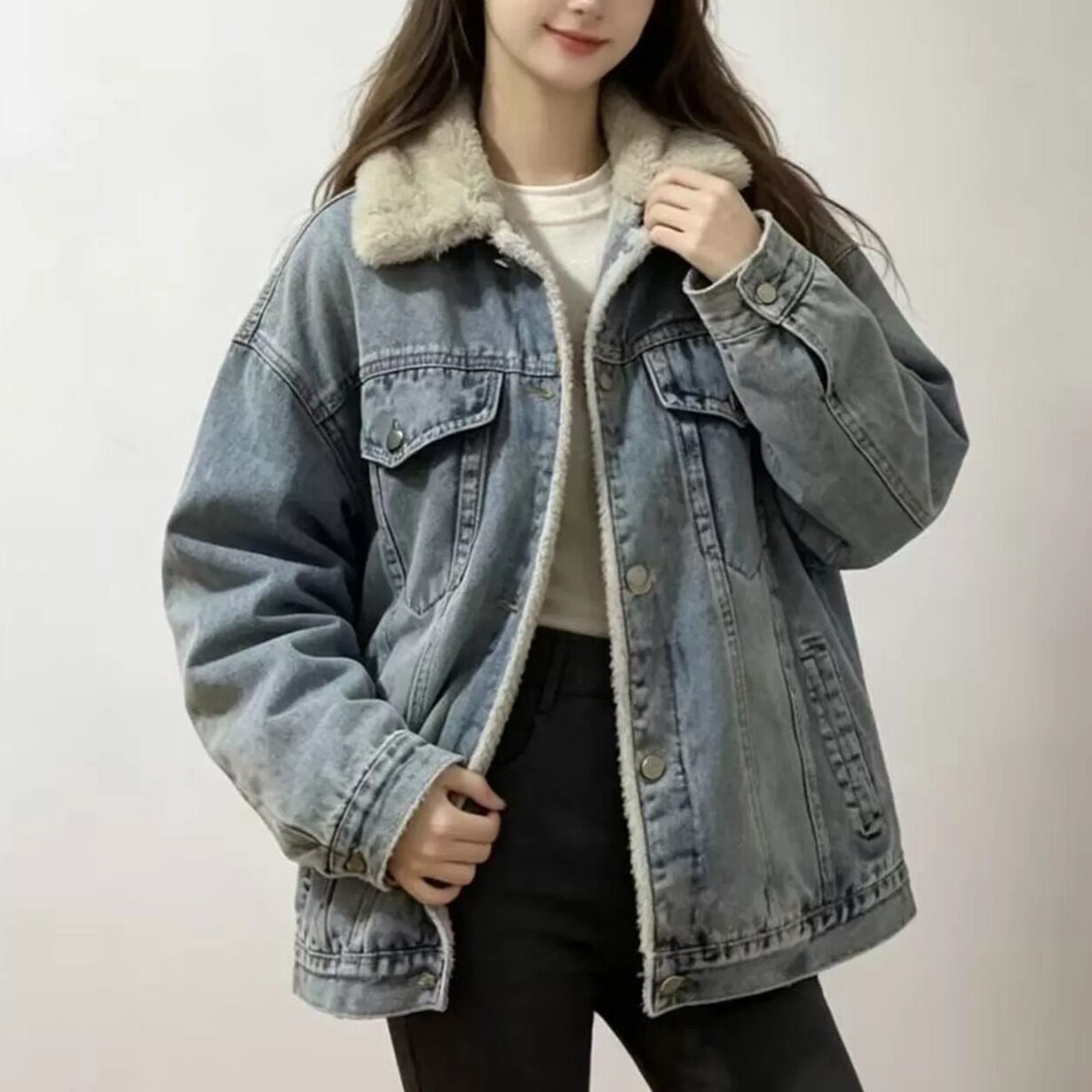 2026冬季加绒加厚牛仔棉服女