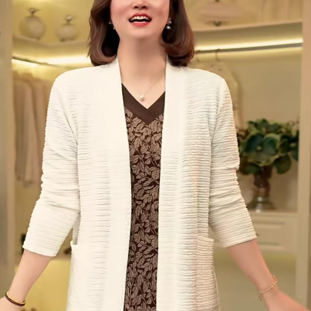 春秋新款中长款针织开衫女外套超长女士纯色薄款披肩时尚显瘦