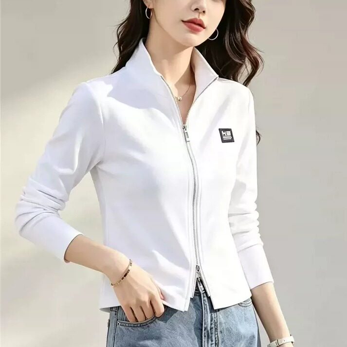 春秋纯棉高腰短款立领显瘦外套女