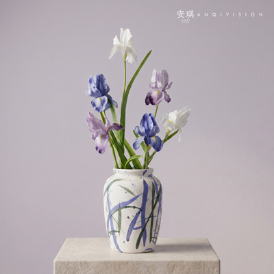 紫色系仿真花鸢尾假花样板间商铺