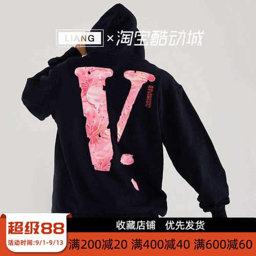 VLONE Sakura 大V字Logo樱花印花连帽卫衣男女同款秋季情侣款