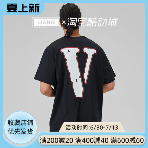 VLONE复古风撞色大LOGO印花米橙半袖FRIENDS系列情侣款短袖T恤