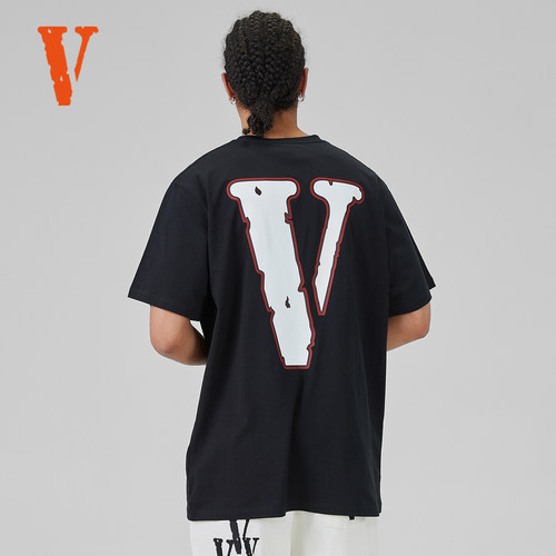 VLONE复古风撞色大LOGO印花米橙半袖FRIENDS系列情侣款短袖T恤