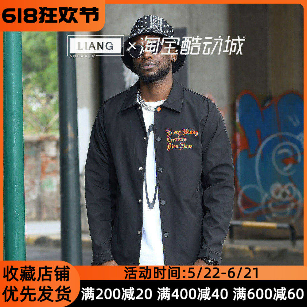 VLONE 经典大V字logo印花教练宽松飞行员夹克 男女同款 黑橙