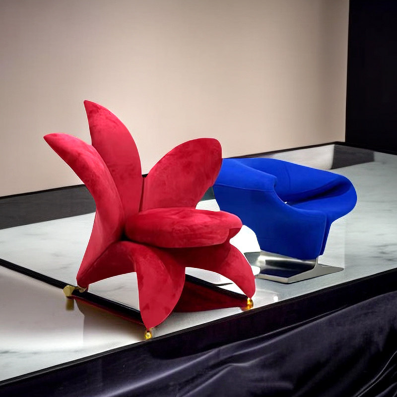 轻奢异形喇叭百合花朵瓣沙发椅美容院休息区别墅客厅舒适休闲椅子