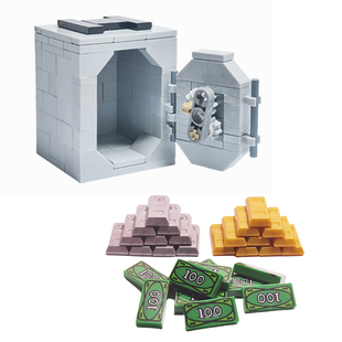 可锁保险箱搭配美元 机国产贩卖机积木玩具MOC 金银条小颗粒ATM取款