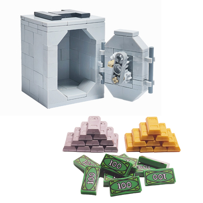 可锁保险箱搭配美元金银条小颗粒ATM取款机国产贩卖机积木玩具MOC