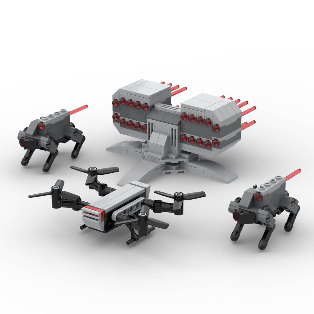 国产积木moc军事战斗机械战狼机器狗可发射迷你版无人机拼装玩具