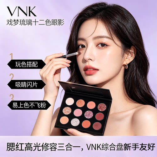 VNK十二色眼影盘大地色系日常妆容多色方格眼影新手淡妆官方正品