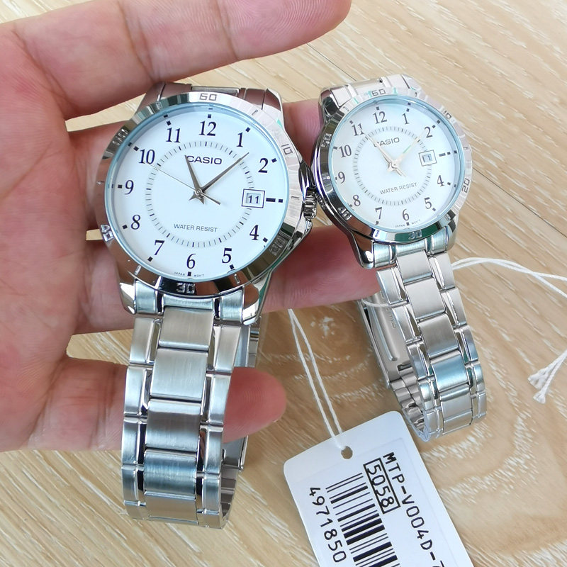 香港正品卡西欧手表男 好看简约钢带日历指针非机械石英女士腕表
