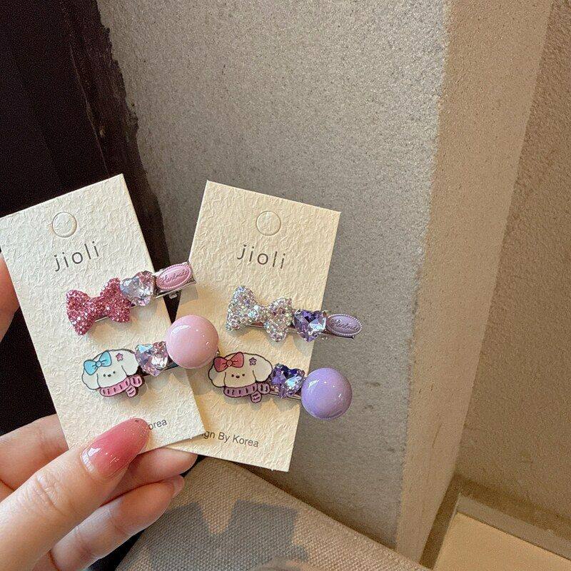 韩系甜美精致蝴蝶结侧边夹卡通少女心狗狗对夹刘海夹发夹精致发饰