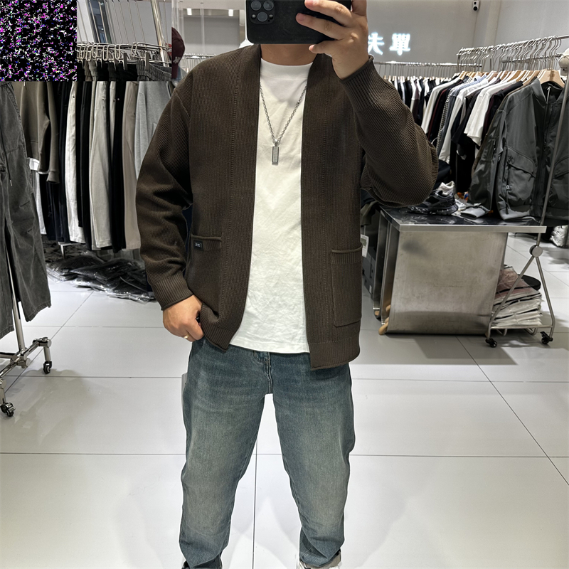 2025秋冬新款男士无扣开衫外套修身弹力简约保暖针织衫毛衣休闲