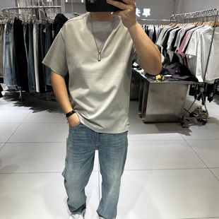 T恤宽松弹力拼接纯色开衩打底衫 2026夏季 圆领短袖 男士 休闲帅 新款