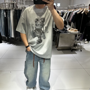 T恤宽松全棉卡通字母印花扎染半袖 圆领短袖 情侣 潮牌男士 2026夏季