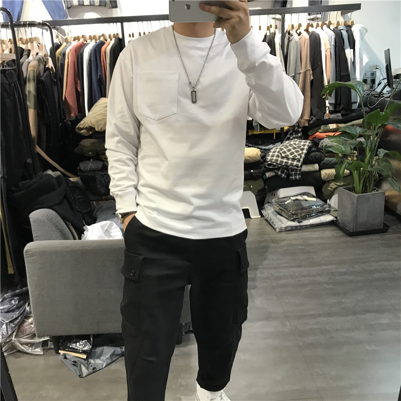 2025春秋新款男长袖打底卫衣宽松潮流T恤纯棉亲肤净版纯色上衣帅