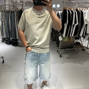 简约高级感夏季男士翻领针织短袖T恤宽松弹力纯色莱赛尔软糯半袖