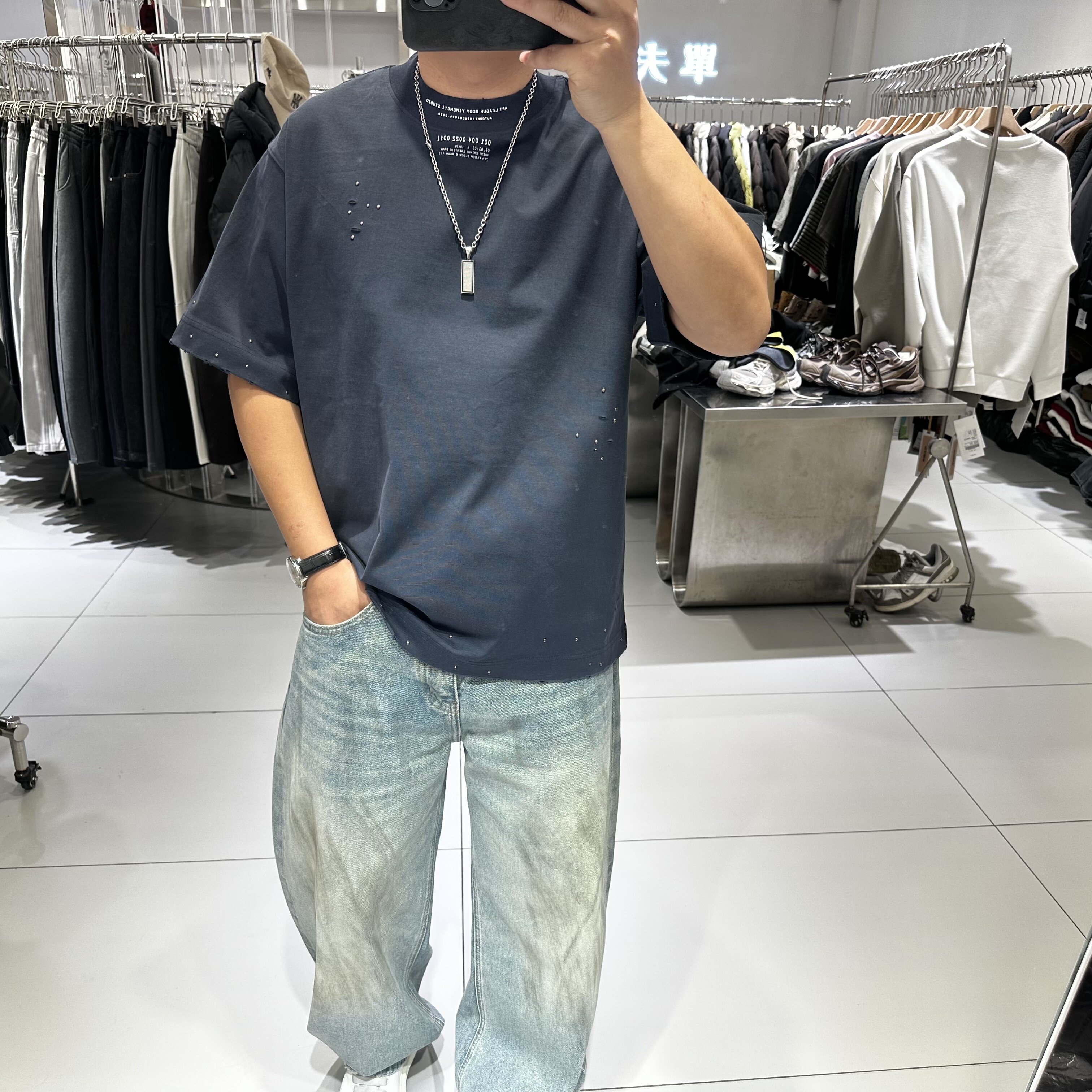 美式潮牌夏季男士圆领短袖T恤宽松全棉重磅破洞工艺半袖青年休闲,男装,T恤,淘宝优惠券,粉丝福利购,淘宝优惠卷