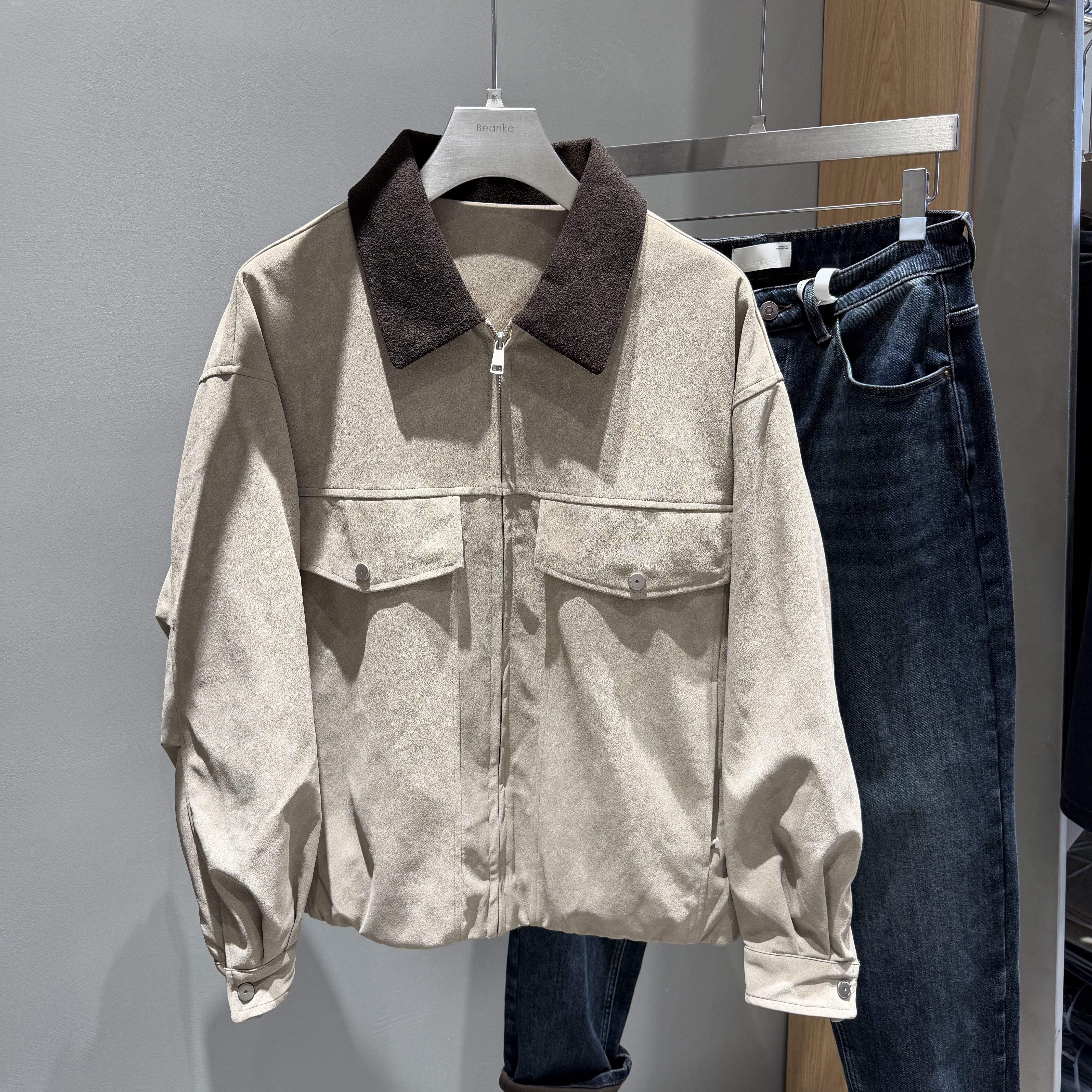美式复古巴恩风皮衣羽绒服外套男冬装高街宽松休闲白鸭绒工装夹克
