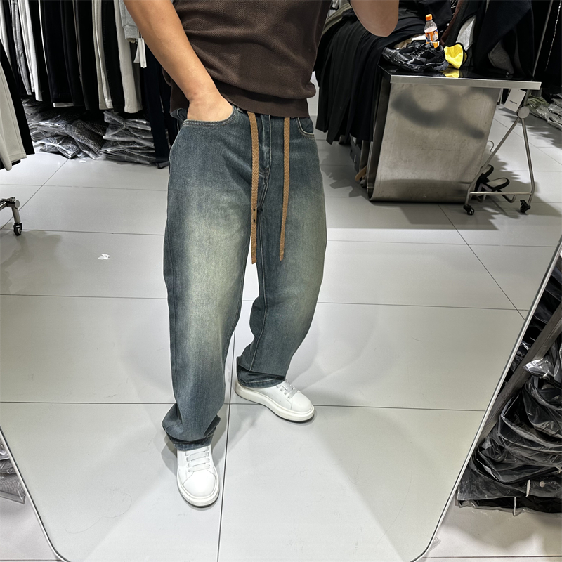 2025秋季新款男士休闲牛仔裤宽松弹力水洗复古直筒长裤松紧腰百搭