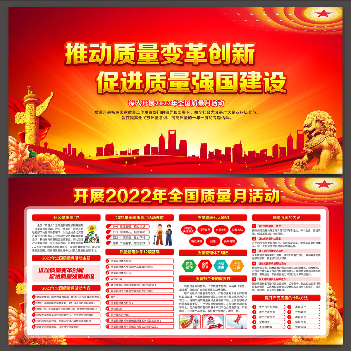 2022年全国质量月红色大气主题展板宣传海报图片psd模版素材-t303