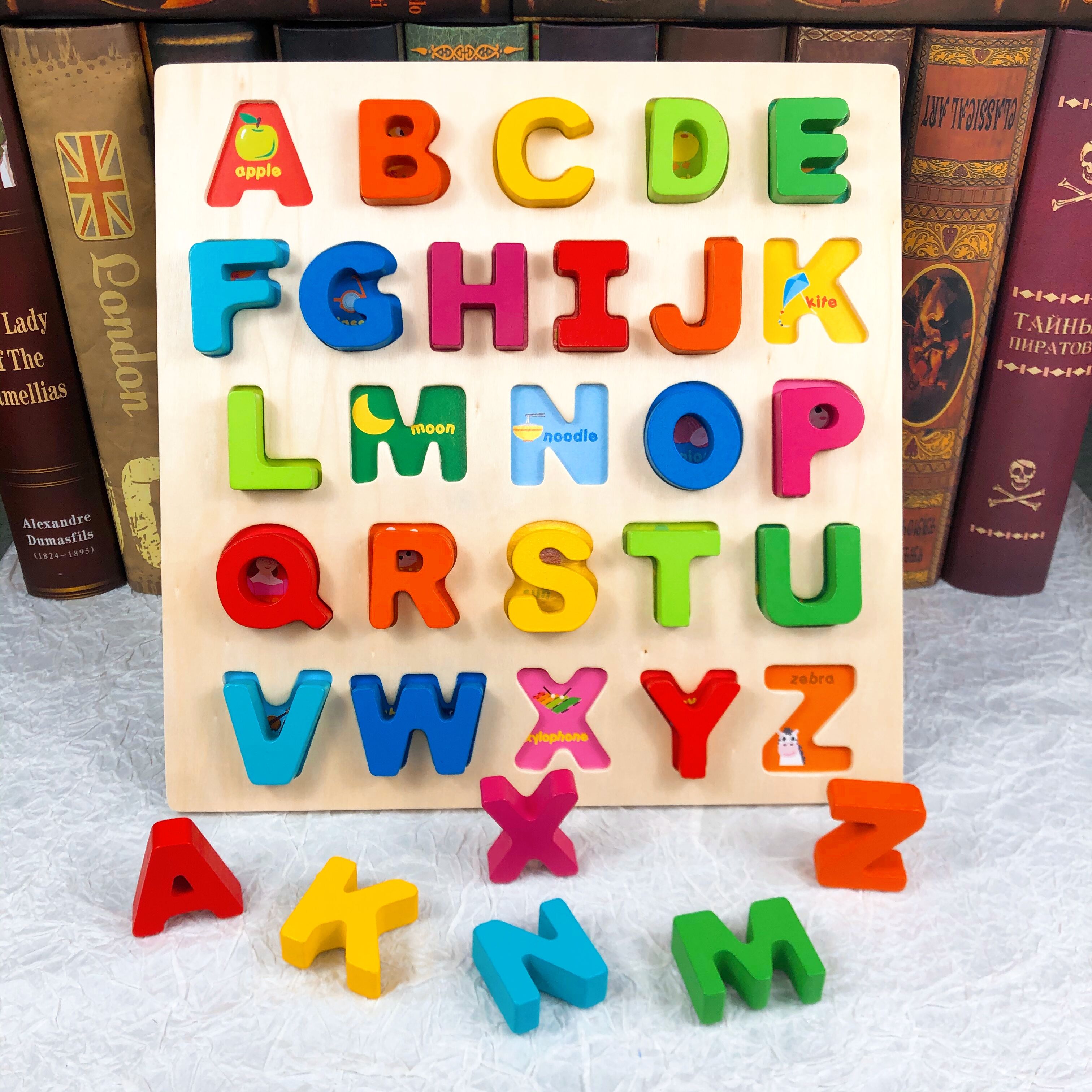 木质立体拼图数字字母配对积木儿童早教益智玩具2-3-4岁5认知拼板