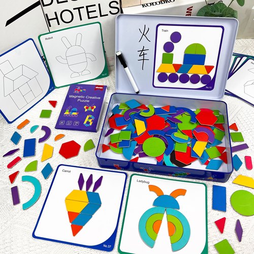 磁性七巧板小学生教具磁力拼图