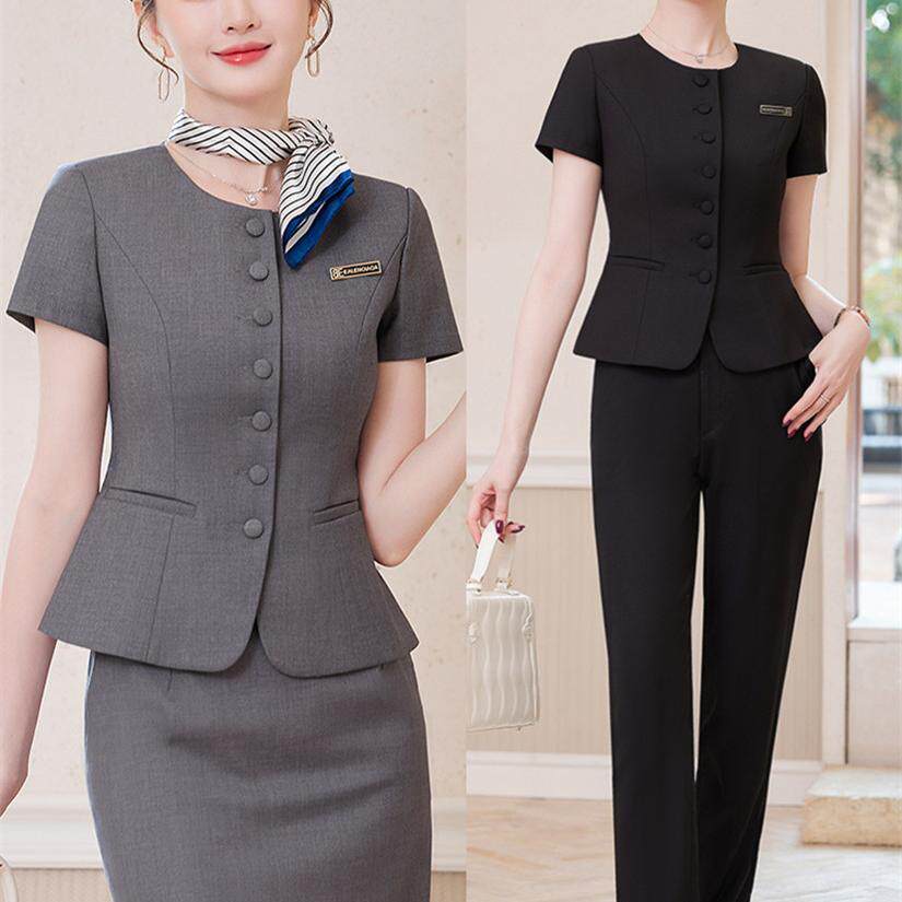 高级感短袖西装套装女式新款酒店会所珠宝店美容院前台经理工作服