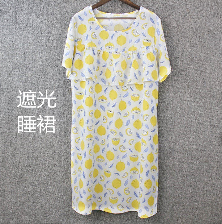 夏季中年妈妈女士人造棉短袖裙棉绸家居连衣裙遮胸睡裙超薄防走光