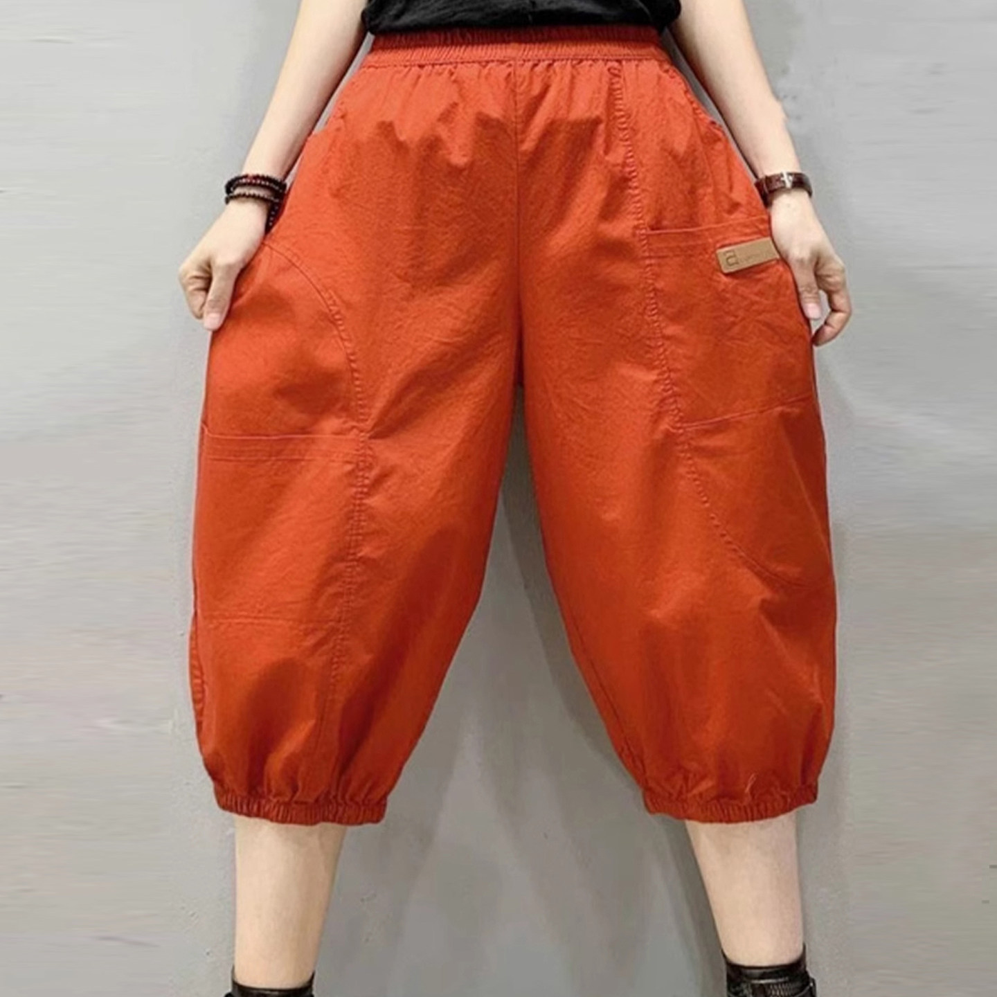 大口袋七分裤夏季薄款妈妈休闲裤图片