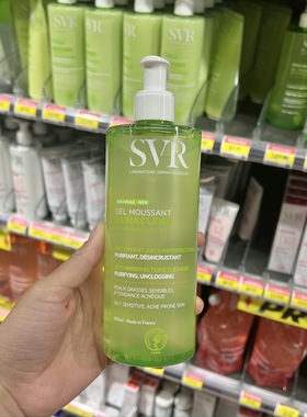SVR舒唯雅果酸水杨酸洁面凝胶400ml 油性痘肌啫喱控油平衡无皂基