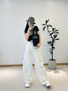 2025宽松显瘦高腰阔腿拖地裤 苗与木美式 高阶白色设计感弯刀牛仔裤