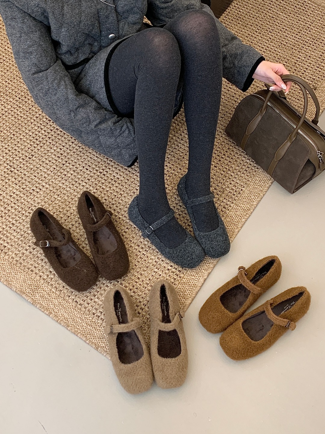 法式少女玛丽珍鞋2025新款复古内增高女鞋一字扣加绒毛呢豆豆鞋女