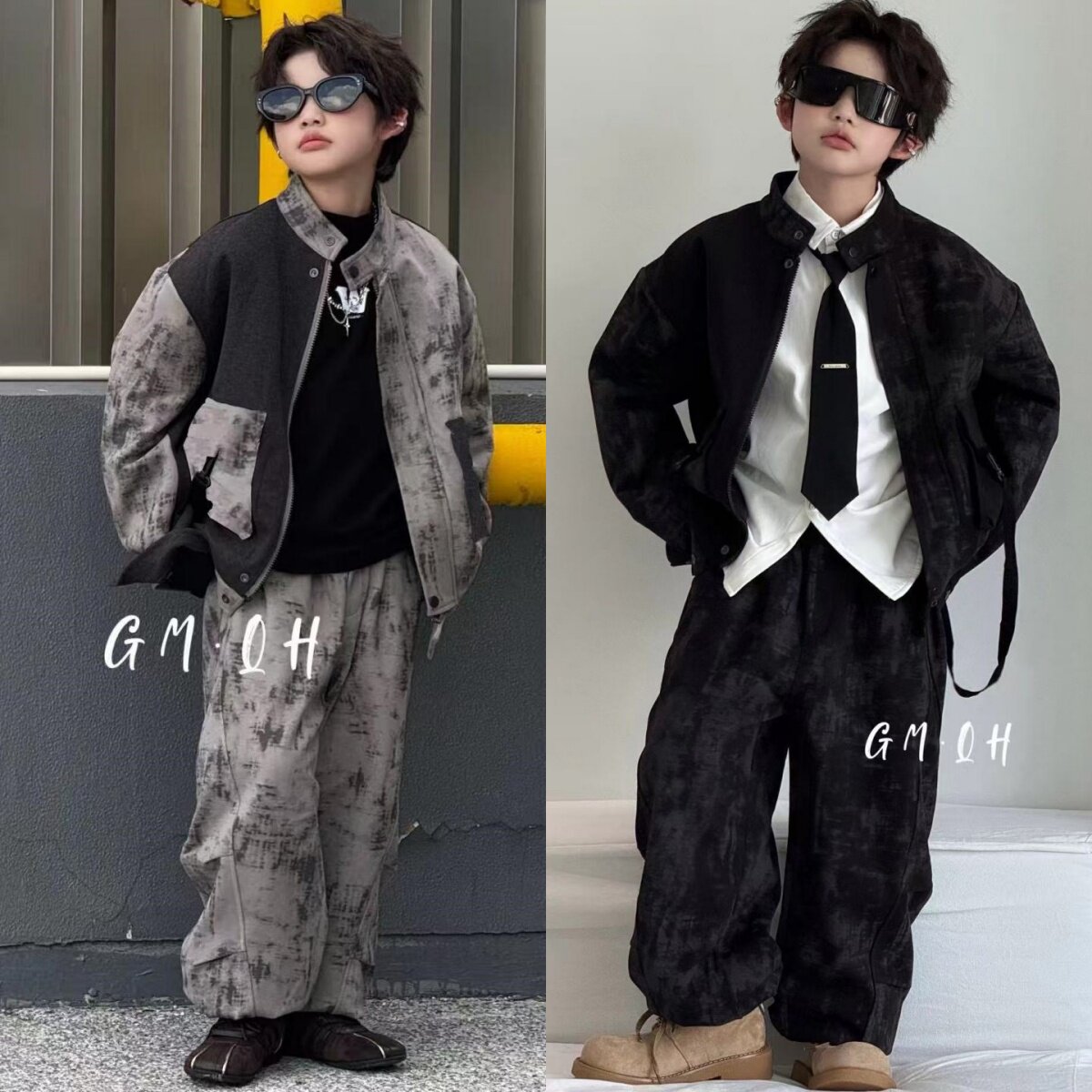 男童扎染工装两件套儿童秋冬加绒加厚立领外套中大童帅气时尚套装,童装/婴儿装/亲子装,套装,淘宝优惠券,粉丝福利购,淘宝优惠卷