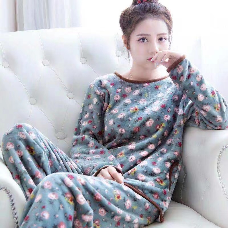 珊瑚绒睡衣女秋冬季长袖2025新款法兰绒加厚保暖中老年家居服套装