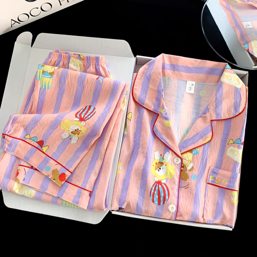 纯棉纱布睡衣女长袖长裤春秋款套装甜美樱桃可外穿开衫家居服夏季