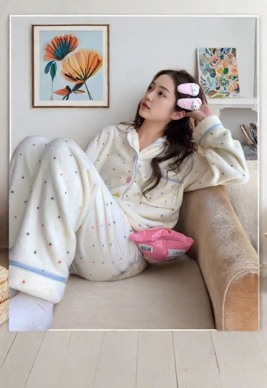 珊瑚绒睡衣女秋冬季加绒加厚2025年新款多巴胺长袖开衫家居服套装
